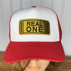 REAL ONE Livin Large Living Real Large Adjustable Trucker Mesh Cap Hat Red Gold